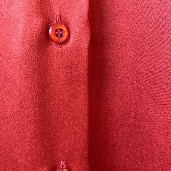 Marina Rinaldi Camicia 100% Silk Satin Red Button Up Shirt size 25 L/XL - Picture 10 of 11